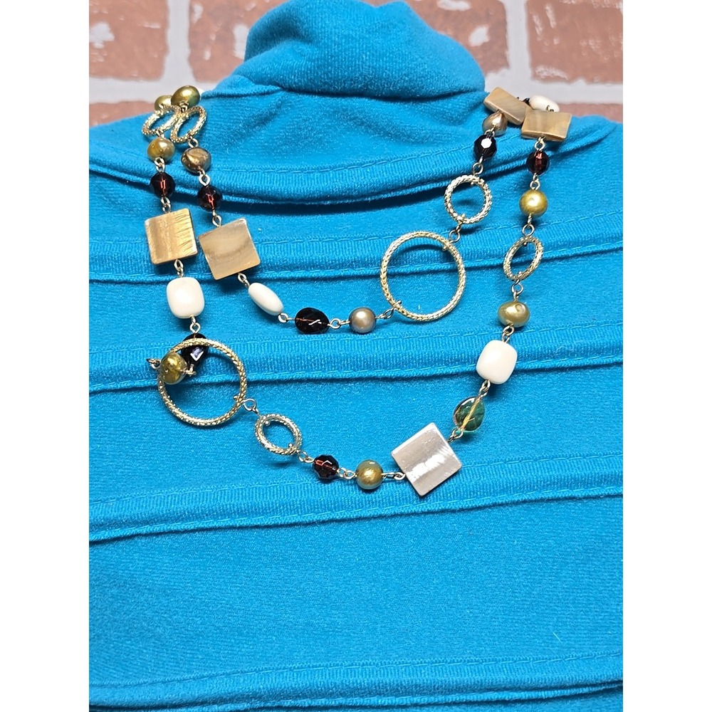 Lia Sophia Earthtone 1 Strand 36 Inch Necklace Multiple‎ Statement Stone Gold